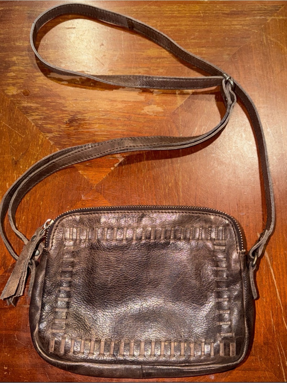 Latico Crossbody Bag, Genuine Full-Grain Leather Brown Whipstitch Framing Stitch